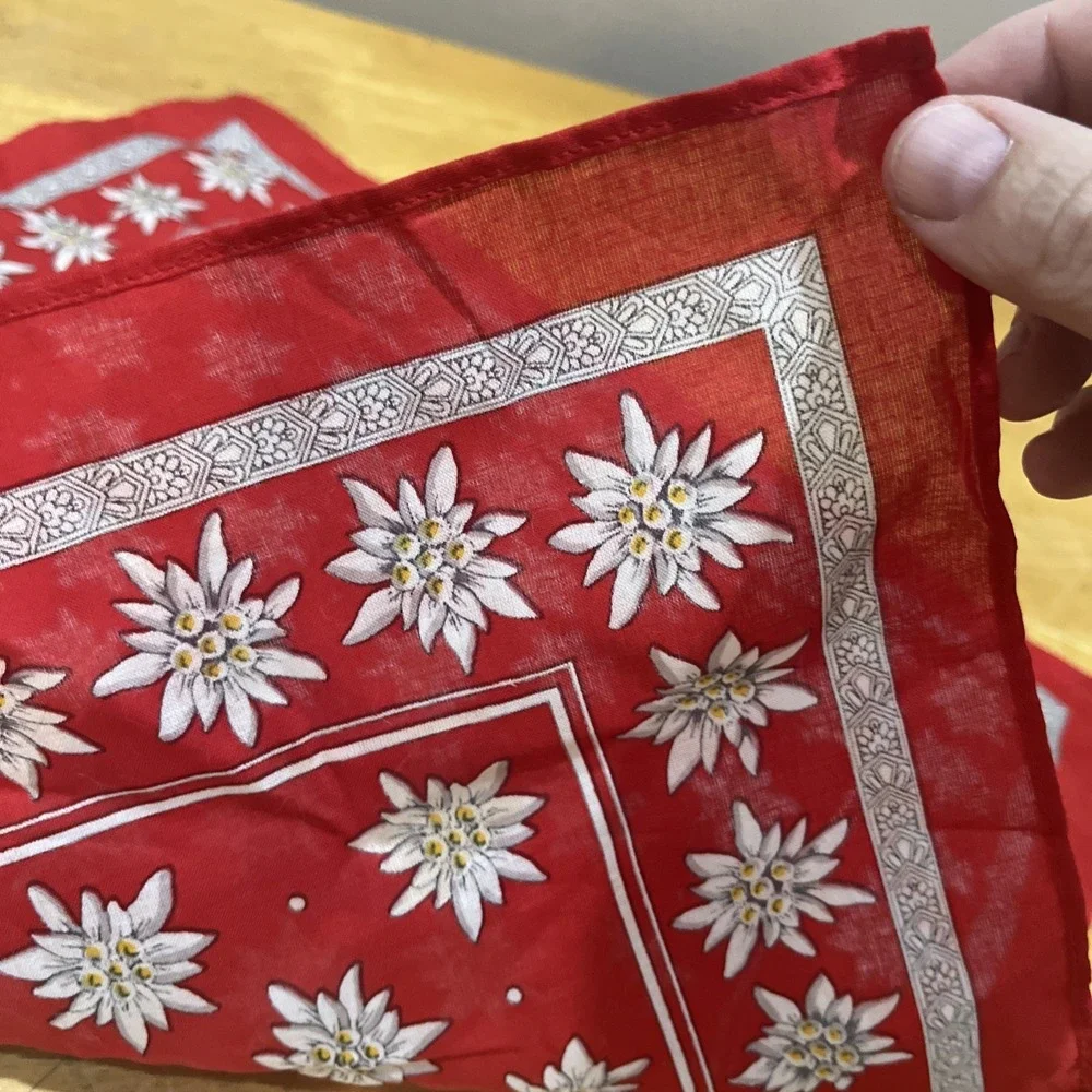 Glarner Tuechli Head Scarf Handkerchief Red White‎ Flowers Switzerland 18x18